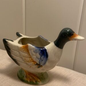 Vintage Mallard Duck figurine Ceramic Duck planter Vase Japan MCM hand painted